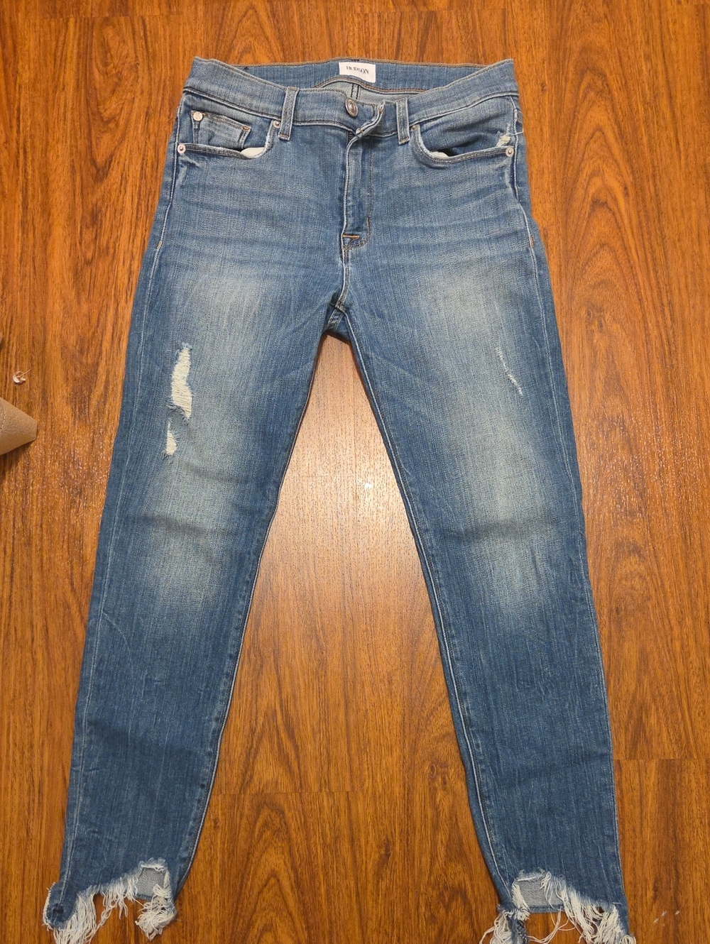 Hudson Jeans Faded Blue Skinny Jeans | Frayed Ankle Distressed Denim | Size 29